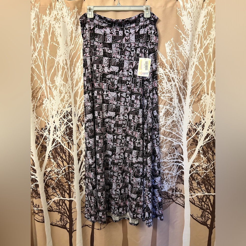LuLaRoe XL Black, Gray & Pink Patterned Maxi Skirt